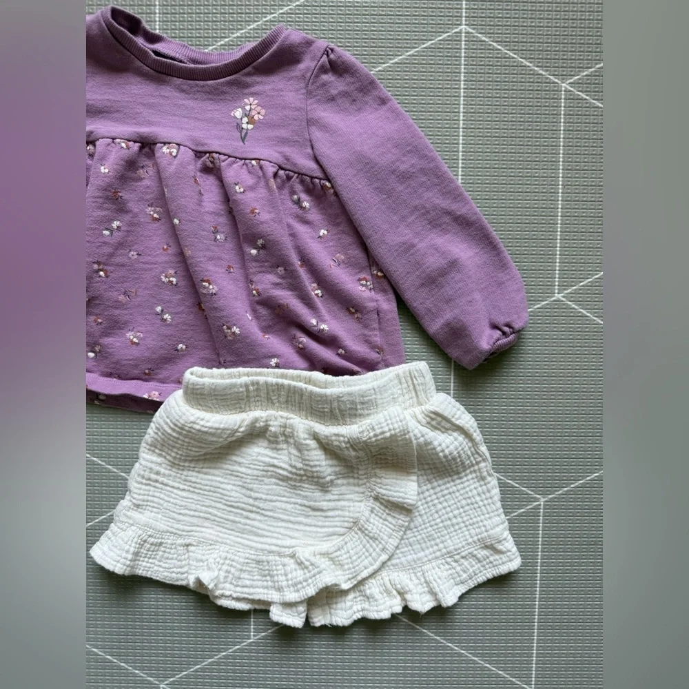 Carters|Baby girl/toddler outfit,white gauzy skirt & lilac ditsy floral top•••2T